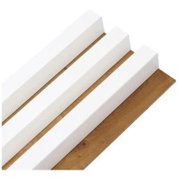 Panneau mural tasseaux bois mdf sur fond rigide hdf 250 x 17,6 x 4 cm - bois blanc sur fond chêne