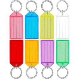 Porte-clés en plastique résistant avec fenêtre d'étiquette à anneau fendu, couleurs assorties (24