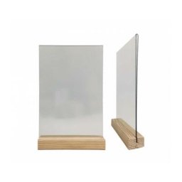 Porte menu de table en bois brut dimensions 15x3,6x2,3 cm avec plexi A5 - Lot de 2 - Brut