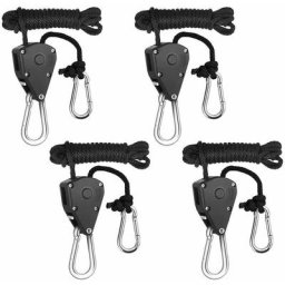 Lot de 4 poulies à cliquet robustes pour corde de suspension réglable poulie de levage lanière