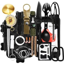 Kit de survie 18 en 1 kit de survie d'urgence en plein air avec couteau lampe de poche pour camping