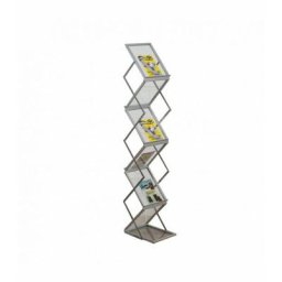 Interface Plv - Présentoir pliable zig zag en aluminium gris pour documents format A4 dimensions