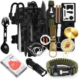 Kit de survie 18 en 1 kit de survie d'urgence en plein air avec couteau lampe de poche pour camping