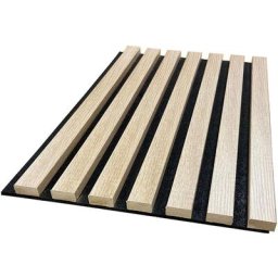 Lot de 2 Panneaux mural acoustic lamelles mdf chêne clair sur fond noir 2600 x 300 x 17 mm -1,56 M2