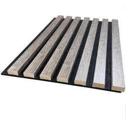 Lot de 2 Panneaux mural acoustic lamelles mdf chêne gris sur fond noir 2600 x 300 x 17 mm -1,56 M2