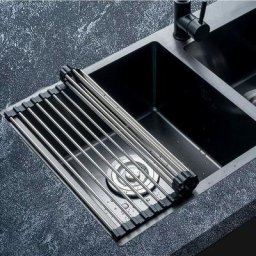 GP - Egouttoir Vaisselle inox Noir Cuisine Séchoir à Rouleaux Repliable et Amovible en Acier