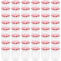 48 pcs Pots à confiture Couvercle blanc et rouge Verre 230 ml Vidaxl blanc et rouge