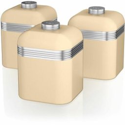 SWKA1020CN Retro Set 3 Boîtes de Rangement en Métal 1 Litre, Épices, Thé, Café, Vintage Crème