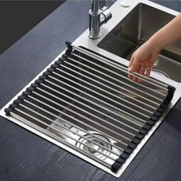 GP - Egouttoir Vaisselle inox Noir Cuisine Séchoir à Rouleaux Repliable et Amovible en Acier