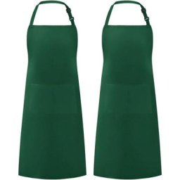 Lot de 2 tabliers à bavette réglables résistants aux gouttes d'eau avec 2 poches de cuisine, vert