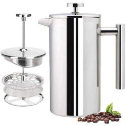 Cafetière à Piston 1L en acier Inoxydable Résistant à la Chaleur Bouilloire à Thé ou Cafetière à