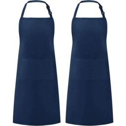 Lot de 2 tabliers à bavette réglables résistants aux gouttes d'eau avec 2 poches de cuisine, bleu