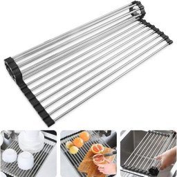 Gouttoir Pliable Vaisselle inox - Telescopique Rouleau Grille Evier Egouttoir pour Les Fruits,