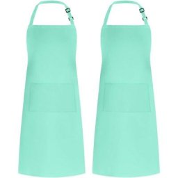 Lot de 2 tabliers à bavette réglables résistants aux gouttes d'eau avec 2 poches de cuisine, vert