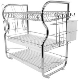 3 Étages Égouttoir a Vaisselle Avec Plateau Inox Étagère à vaisselle Egouttoir à couverts Panier à