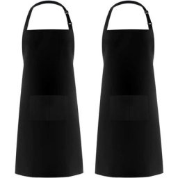Lot de 2 tabliers à bavette réglables résistants aux gouttes d'eau avec 2 poches de cuisine, noir
