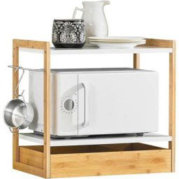 KCR07-WN Étagère Micro Ondes, Support de Four Micro-Onde Amovible Rangement de Cuisine avec 2