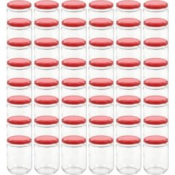 48 pcs Pots à confiture avec couvercle rouge Verre 230 ml Vidaxl Rouge