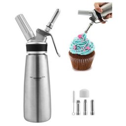 Siphon à crème en Aluminium,500 ml avec 3 Buses décoratives en Acier Inoxydable Distributeur de
