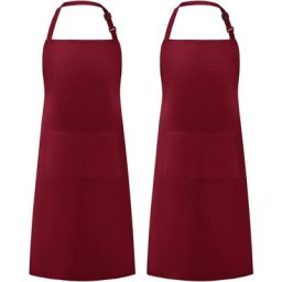 Lot de 2 tabliers à bavette réglables résistants aux gouttes d'eau avec 2 poches de cuisine, rouge