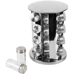 Dyhf - Présentoir épices tourniquet en inox et ses 16 pots à épice,Présentoir à épices inox,