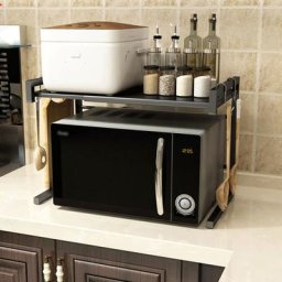 Tagère Extensible Gain de Place pour Four à Micro-Ondes, Étagère Micro-Ondes en Métal avec 3