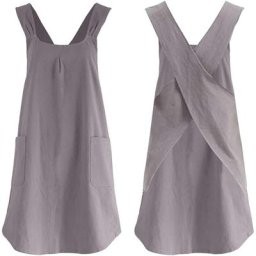 Couleur Unie Coton Lin Tablier avec Grandes Poches Style Japonais Halter Bandage Croisé Tabliers