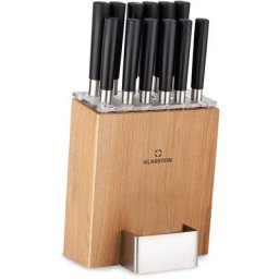 Klarstein - kitano xl 13 pièces set de couteaux avec bloc 12 couteaux acier élégant - chêne - Chêne