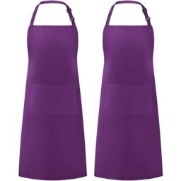 Lot de 2 tabliers à bavette réglables résistants aux gouttes d'eau avec 2 poches de cuisine, violet