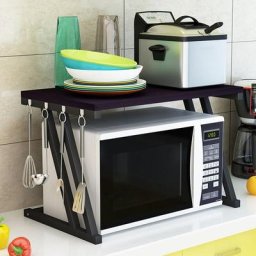Support Étagère pour Micro-Ondes, Rangement Micro-Ondes à 2 Niveaux avec Crochets, Organisateur