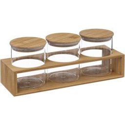 5five - Socle avec 3 bocaux en verre 40ml bambou - 5 five simply smart - Transparent et bambou