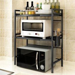 Aqrau - Support de Four à Micro-Ondes Extensible/Organisateur de Cuisine à 2 Niveaux/Blanc - 40/64