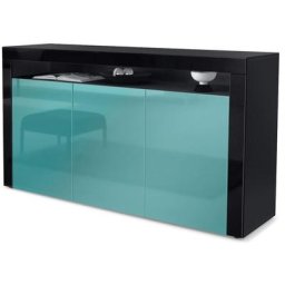 Buffet Commode Dressoir Crédence Valencia Noir, haute brillance & tons naturels - Turquoise haute