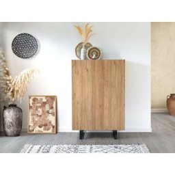 Buffet Bobochic xs - Buffet haut 2 portes 90 cm opera effet chêne et imitation marbre noir - Marron