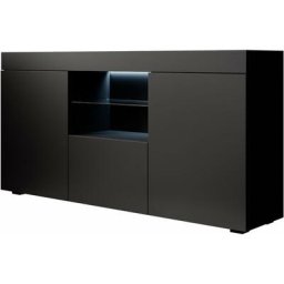 Buffet de salon bas 3 portes avec led bleue 135 x 72 x 34 cm Couleur Noir Finition Mat Meuble de