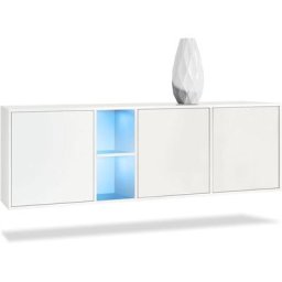 Buffet Commode Dressoir Crédence led Cuba Blanc mat - Haute brillance - Portes en Blanc mat avec