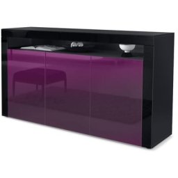 Buffet Commode Dressoir Crédence Valencia Noir, haute brillance & tons naturels - Mûre haute