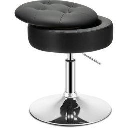 Tabouret de Bar Similicuir Pivotante à 360° Hauteur Réglable 51-66 cm, Couvercle Amovible Rangement
