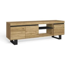 Skraut Home - Meuble tv mod.NATURALE ''Chêne/Noir'', 2 portes et 2 logements, salon-séjour,