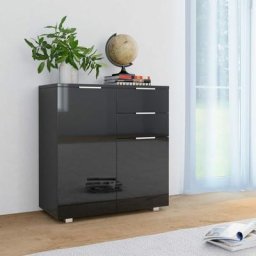 Buffet De Cuisine Buffet bas - Meuble de rangement - Noir brillant 71 x 35 x 76 cm Aggloméré