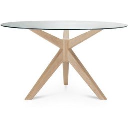 Table à manger de style nordique Wabi Home avec pieds en bois sur plateau en verre 135x135x76,5
