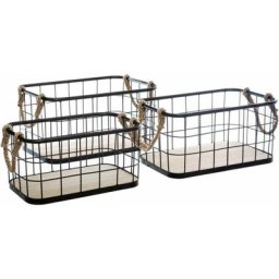 Atmosphera - Set de 3 caisses cagettes filaires - Fond bois et anse tissées - Décoration