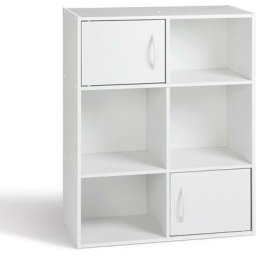 Etagère de rangement 6 cases 2 portes Calicosy Blanc - Blanc