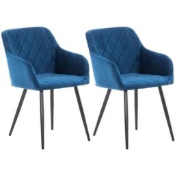 Lot de 2 chaises de salle à manger Shila avec Piètement en Métal noir bleu Velours