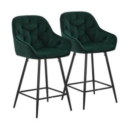 Clipop - Lot de 2 tabourets de Bar rembourrés en Velours épais avec accoudoirs, Vert