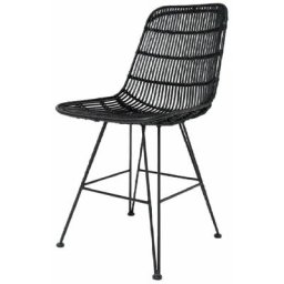 Kosmi - Chaise noire style nature aspect rotin en résine tressée et pieds en métal