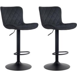 CLP - Lot de 2 Tabourets de bar Emma Pied Métal Hauteur Réglable Pivotant noir Velours