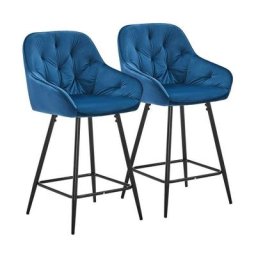 Clipop - Lot de 2 tabourets de Bar rembourrés en Velours épais avec accoudoirs, Bleu