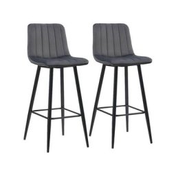 Clipop - Lot de 2 tabourets de bar en velours avec repose-pieds, Gris