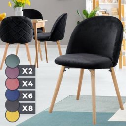 Chaise de Salle à Manger en Velours - Lot de 4, Pieds en Bois Hêtre, Style Moderne, Noir - Chaise